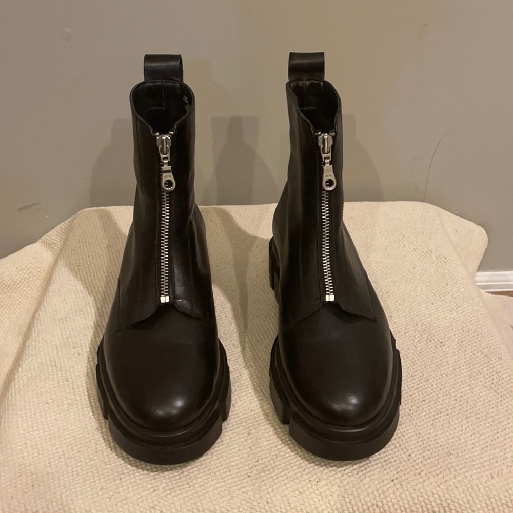 H&M platform combat boots with front zipper